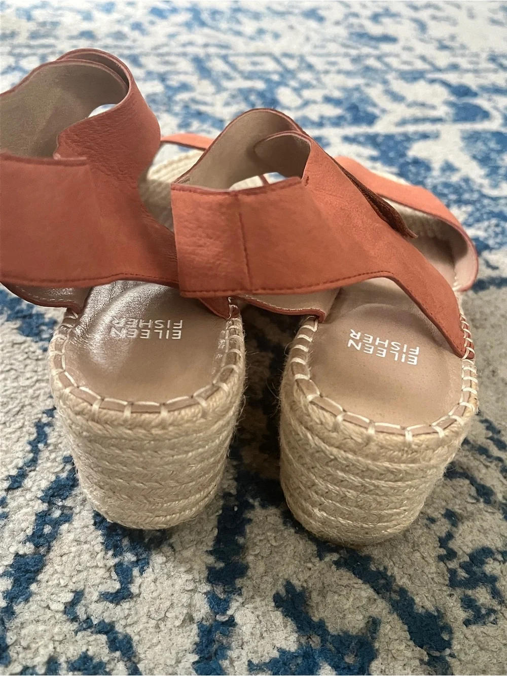 Eileen Fisher Weslia Espadrille Wedge Sandal Cider Leather Size 9 Coastal